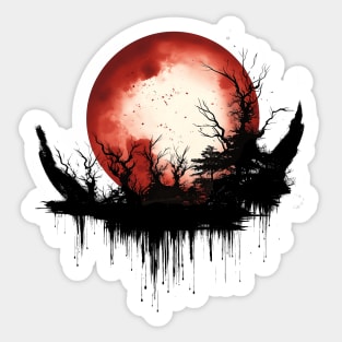 Blood Moon Dark Fantasy Art, Full Moon in Red Witch Gothic Sticker